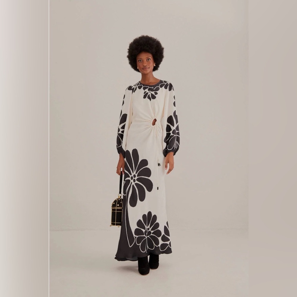 Farm Rio, Palermo, Black cut out long sleeve maxi dress